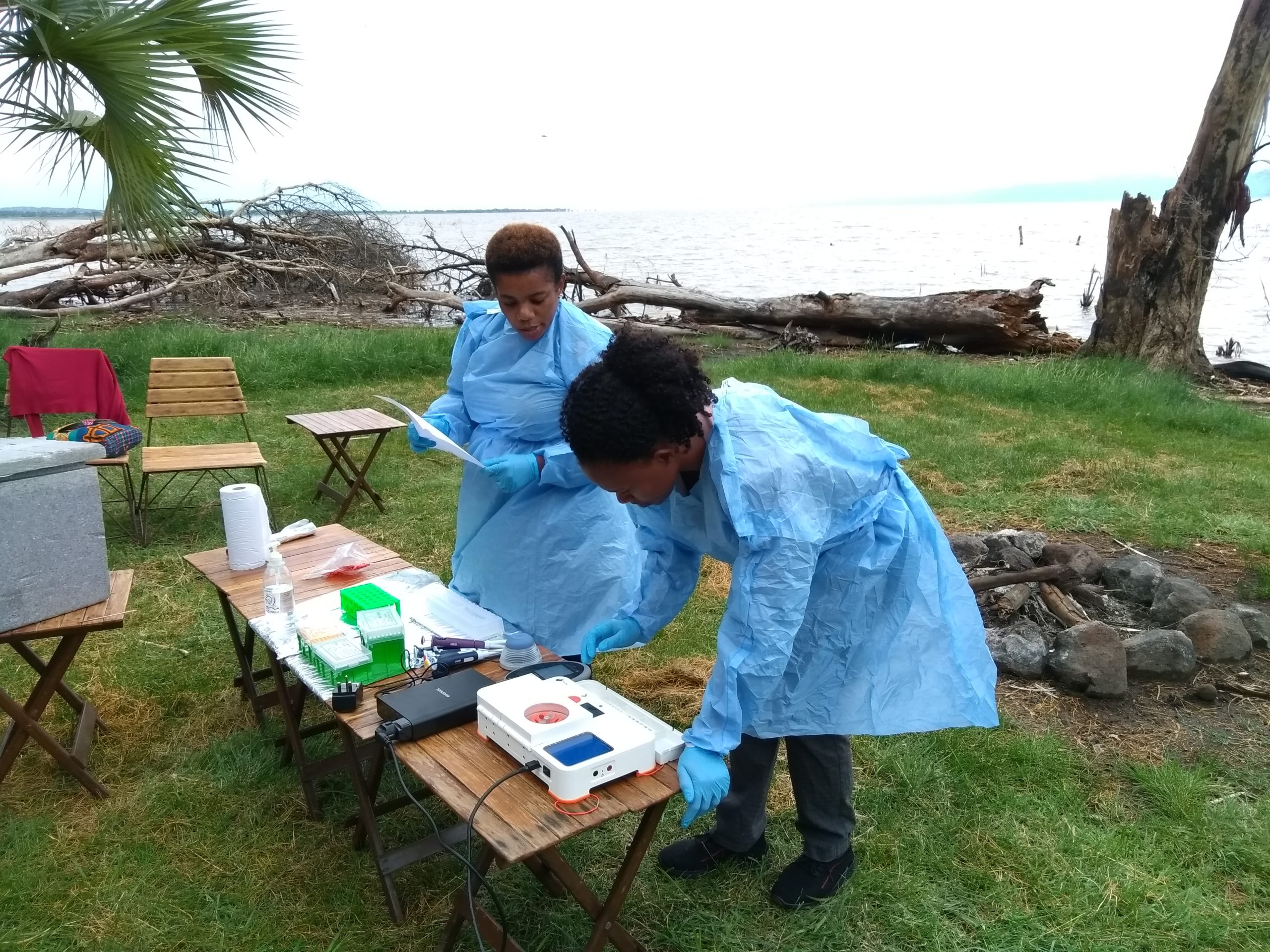 Field sequencing lab for aquaculture AMR study, Lake Eyasi, Tanzania. Credit: Marco van Zwetselaar CC BY-SA 4.0.