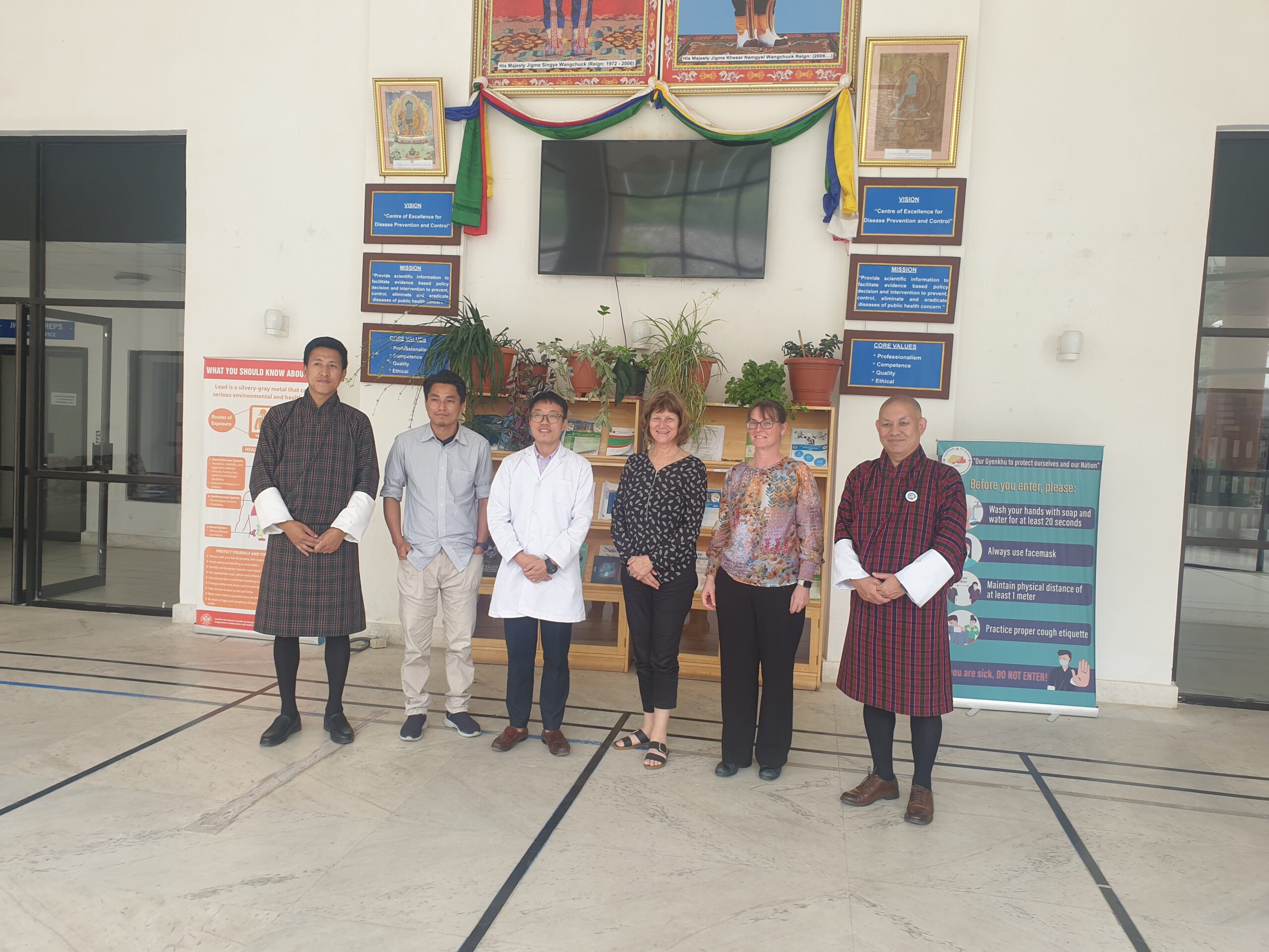 The Royal Centre for Disease Control environmental AMR surveillance team and members of the AMROH-South Asia team during visit to support development of a strategy and protocol for environmental AMR surveillance (June 2024).