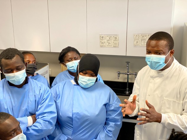 Fleming Fellow, Nicholas T.K.D. Dayie, training laboratory personnel on bacteria identification and Antimicrobial Susceptibility Testing at the Noguchi Memorial Institute For Medical Research, Ghana.