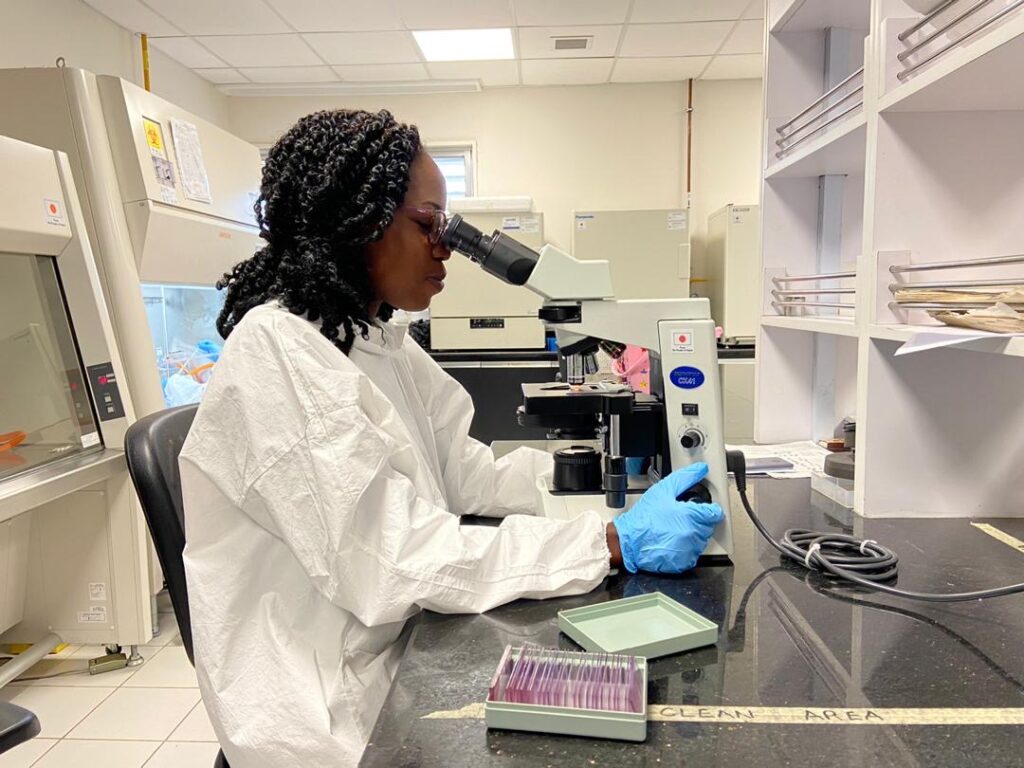 Fleming Fellow, Esther Dsani at the bacteriology laboratory at the Noguchi Memorial Institute for Medical Research, University of Ghana.